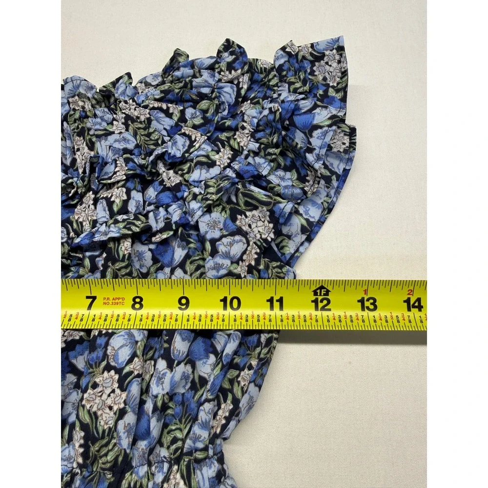 Janie and Jack Blue Floral Ruffle Dress Girls 4 Prairie Cottagecore Boho